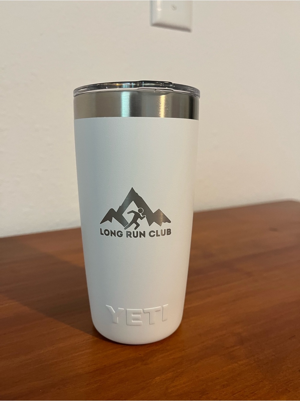 Yeti White Rambler Tumbler with Long Run Club Logo